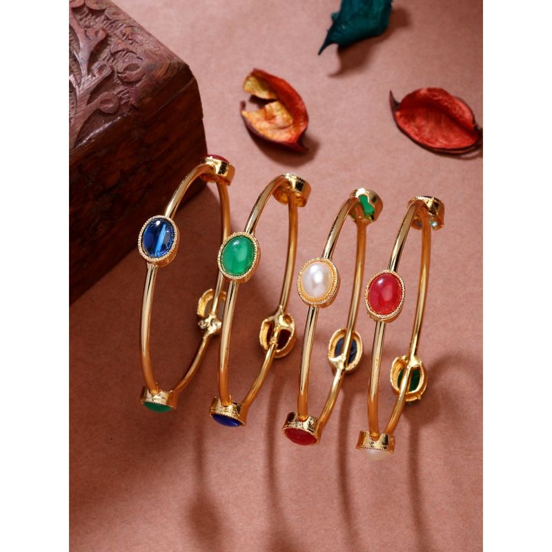 NVR Womens Pack of 4 Gold-Plated Artificial Stone Studded Bangles (3)
