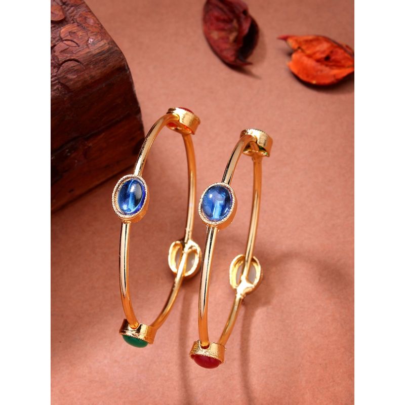 NVR Womens Pack of 2 Gold-Plated Artificial Stone Studded Bangles (2.4)