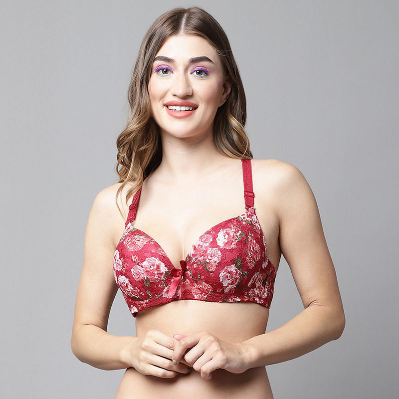 PrettyCat Lightly Padded Underwired Floral Print Multiway Bridal T-Shirt Bra (34C)