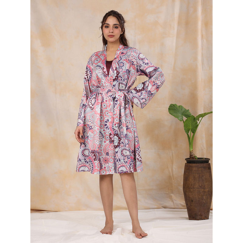 SAY Ethnic Motifs Printed Satin Wrap Nightdress (S)