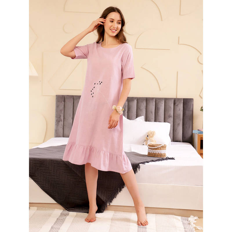 SANSKRUTIHOMES Embroidered Nightdress (L)