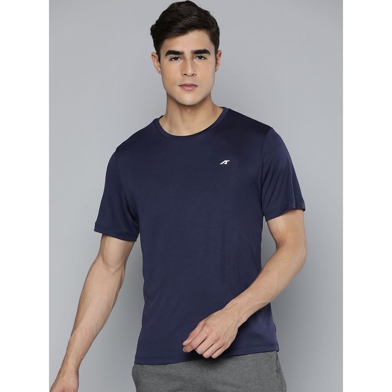 Alcis Men Navy Blue Anti Static Applique Slim Fit Running T-Shirt (XL)