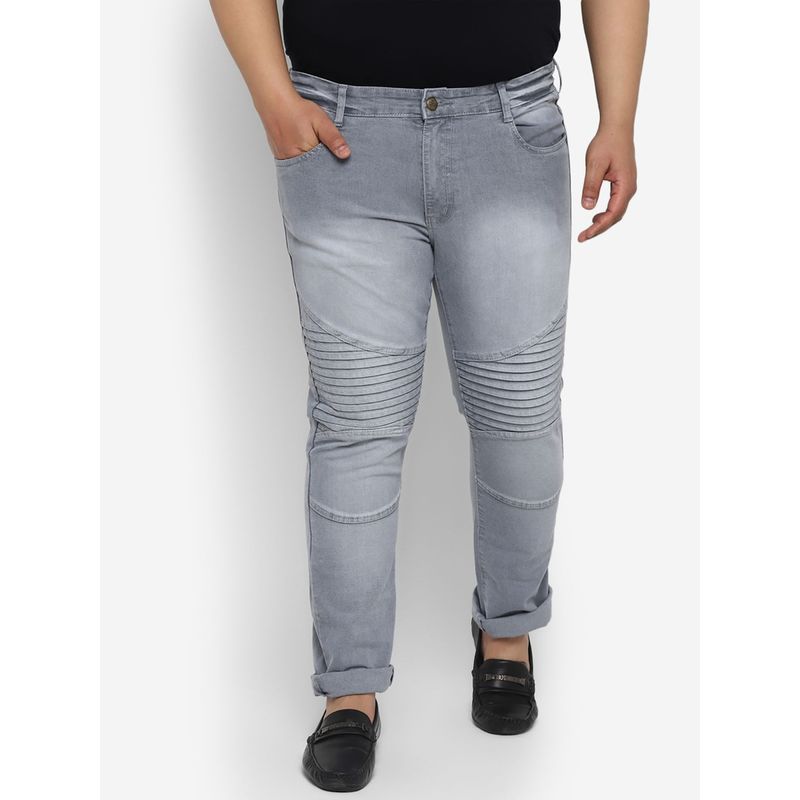 Urbano Plus Men's Light Grey Regular Fit Biker Jeans Stretchable (36)