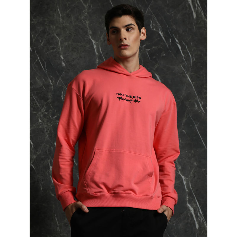 BREAKBOUNCE Coral Full Sleeve Fearless Relaxed Fit Hoodie (XS)