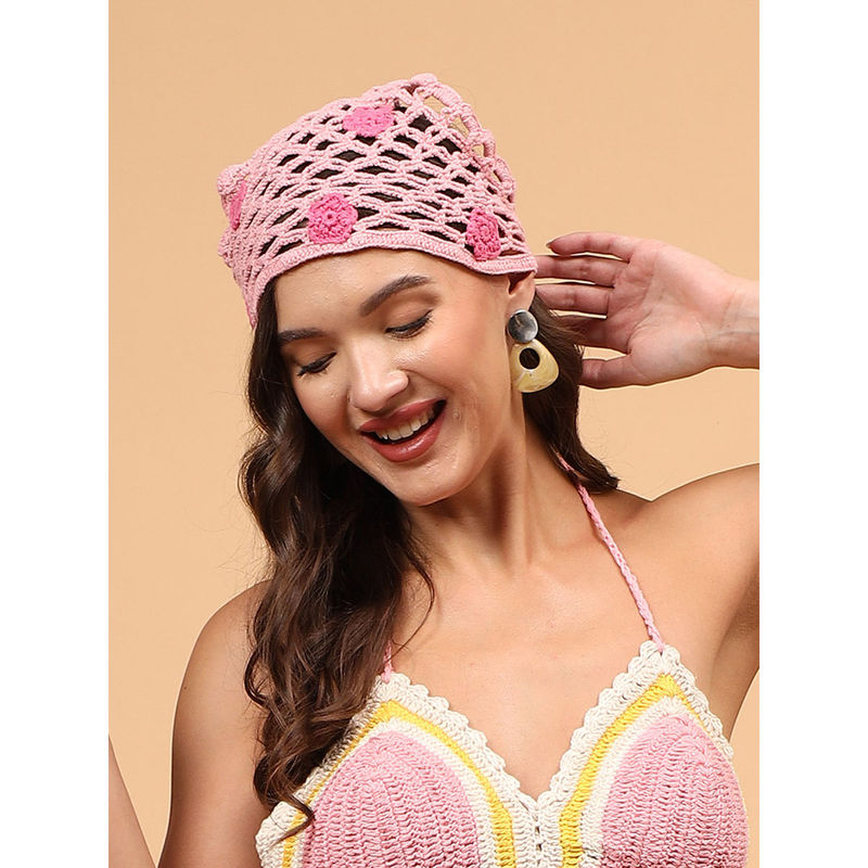 Buy Velvery Women Pink Daisy Crochet Head Scarf Online