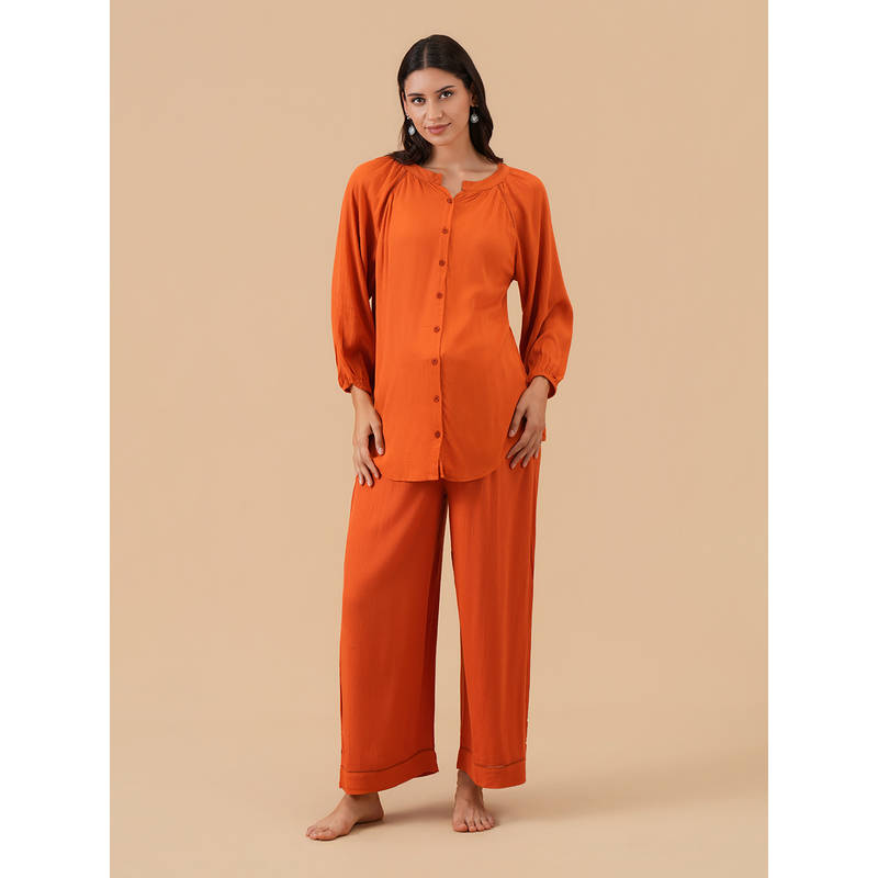 The Mom Store Rust Solid Regular Fit Kurta and Pant (S)