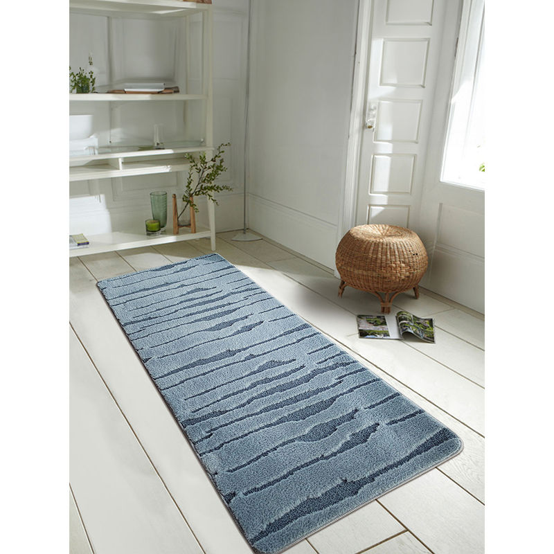 OBSESSIONS Lynx Solid Bedside Runner Blue (5 x 2 Feet)