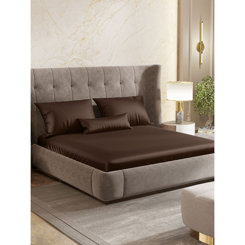 Haus & Kinder Mocha Velvet King Flat Bedsheet with Pillow Cover