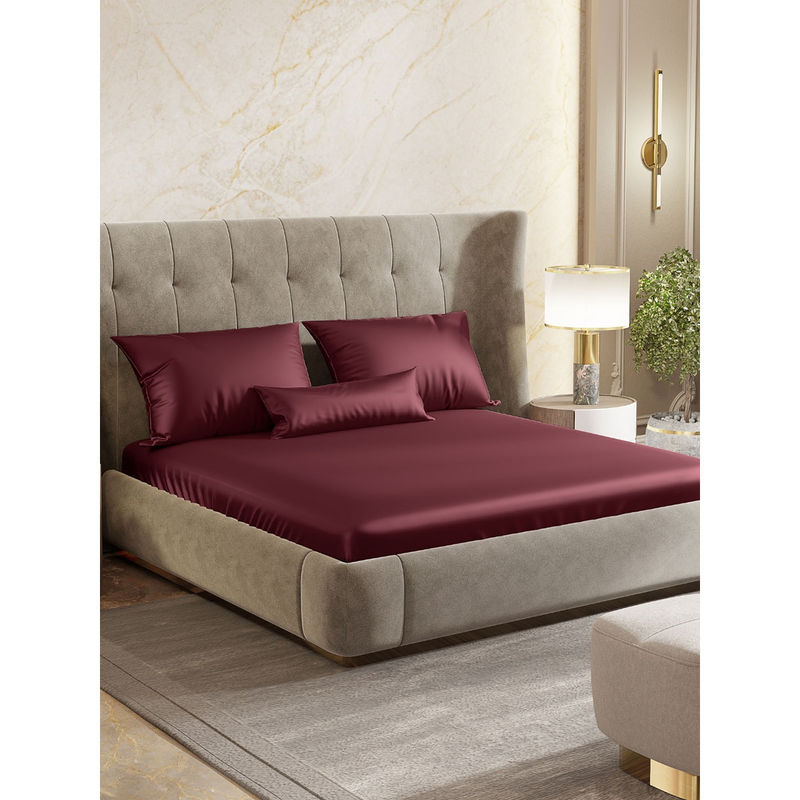 Haus & Kinder Crimson Velvet King Flat Bedsheet with Pillow Cover