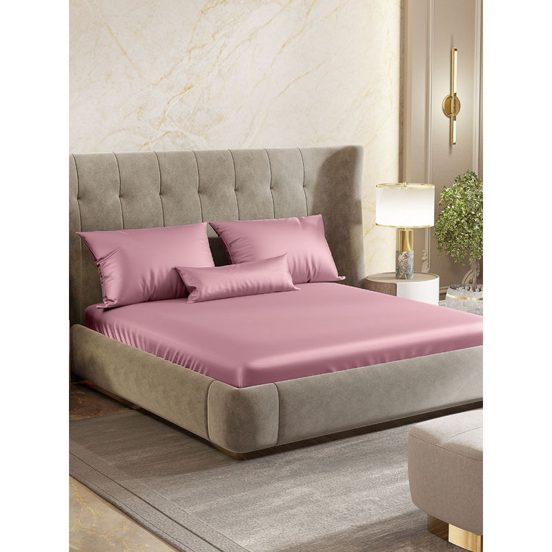 Haus & Kinder Muted Rose Double Flat Bedsheet with Pillow Cover