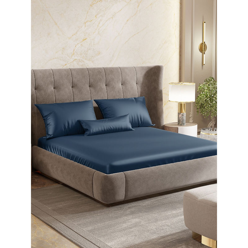 Haus & Kinder Deep Ocean Blue King Flat Bedsheet with Pillow Cover