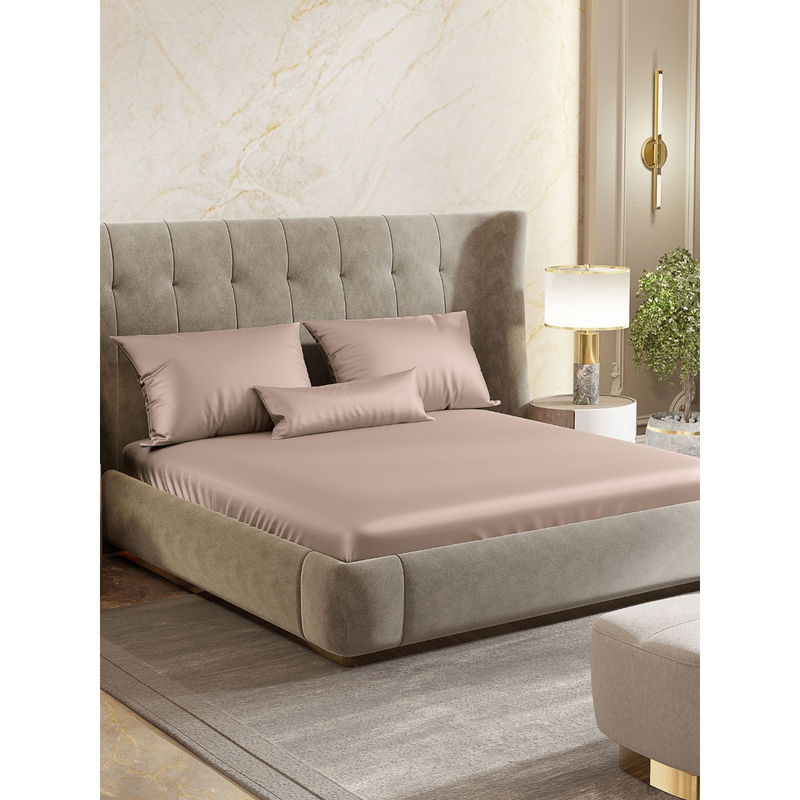 Haus & Kinder Golden Sand King Fitted Bedsheet with Pillow Cover