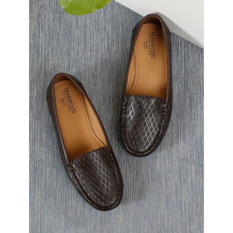 Teakwood Women Brown Printed Leather Slip-On Loafers (EURO 39)