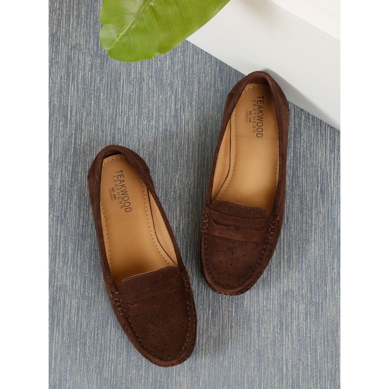 Teakwood Women Brown Suede Leather Slip-On Loafers (EURO 39)