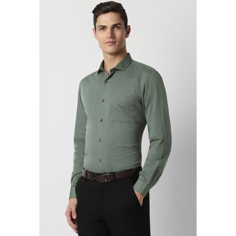 Peter England Men Green Slim Fit Formal Full Sleeves Formal Shirt (42)