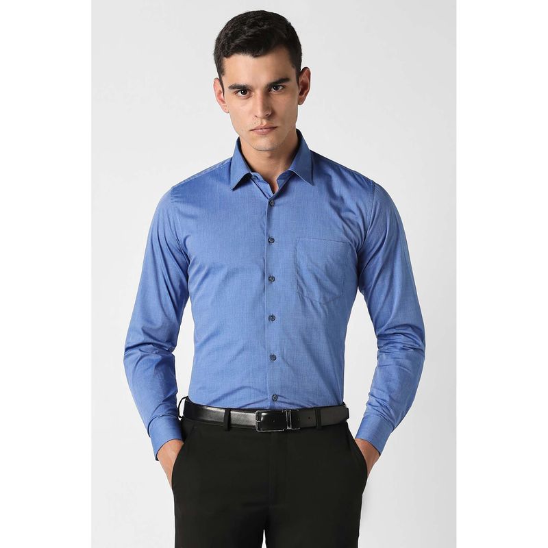 Van Heusen Men Blue Slim Fit Solid Full Sleeves Formal Shirt (40)