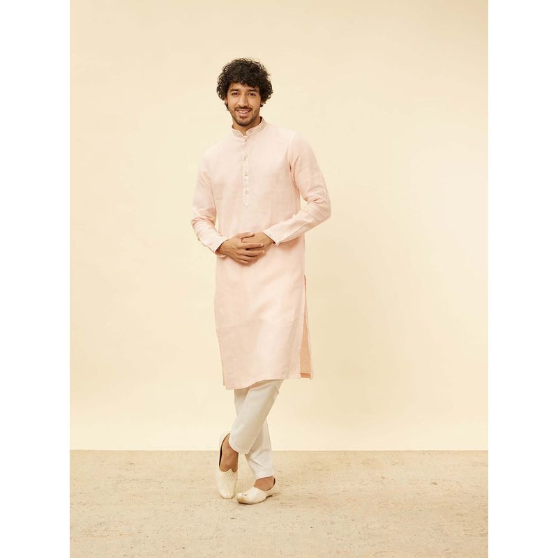 Twamev Men Pink Embroidered Kurta with Pyjama (Set of 2) (S)
