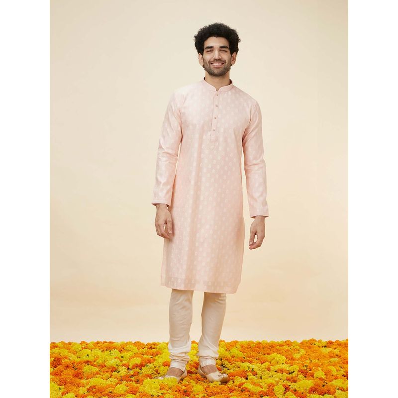 Twamev Men Pink Embroidered Kurta with Churidar (Set of 2) (XL)