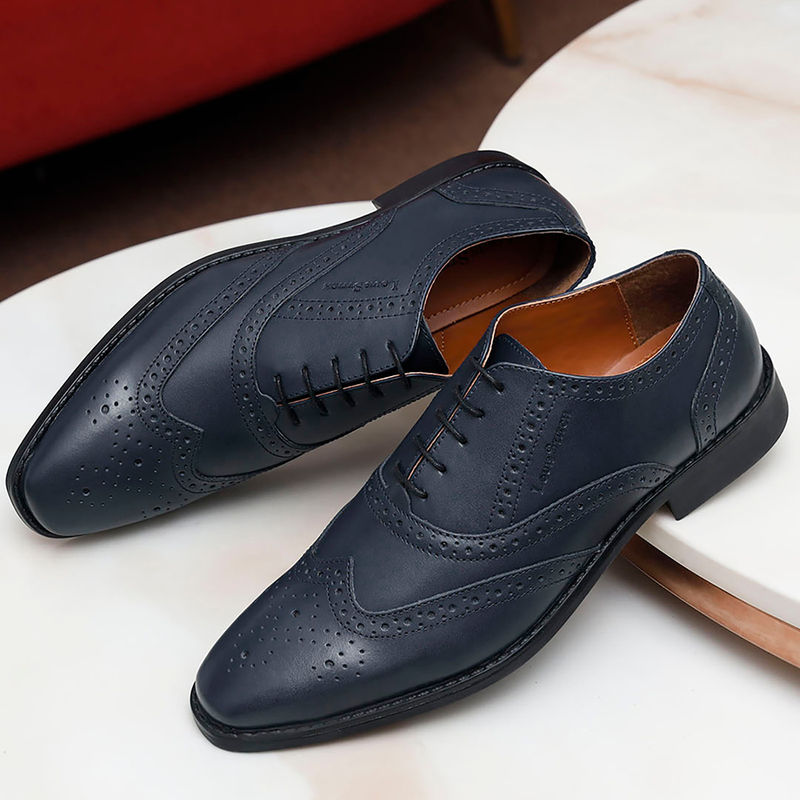 Louis Stitch Men Federal Blue Premium Italian Leather Formal Brogue Shoes (UK 8)