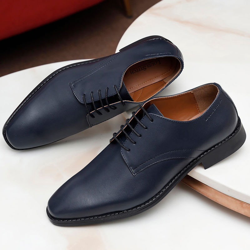 Louis Stitch Men Federal Blue Premium Italian Leather Formal Derby Shoes (UK 6)