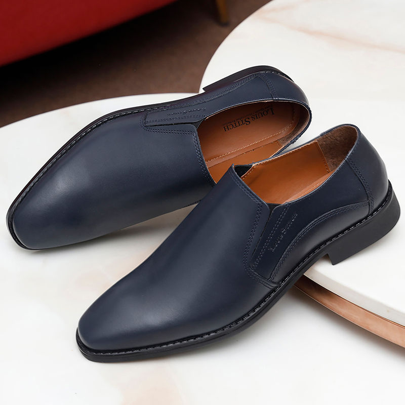 Louis Stitch Men Federal Blue Premium Italian Leather Formal Slip-On Shoes (UK 6)