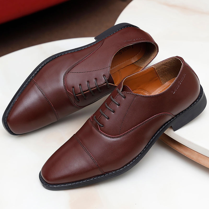 Louis Stitch Men Rosewood Premium Italian Leather Formal Derby Shoes (Set of 6) (UK 11)