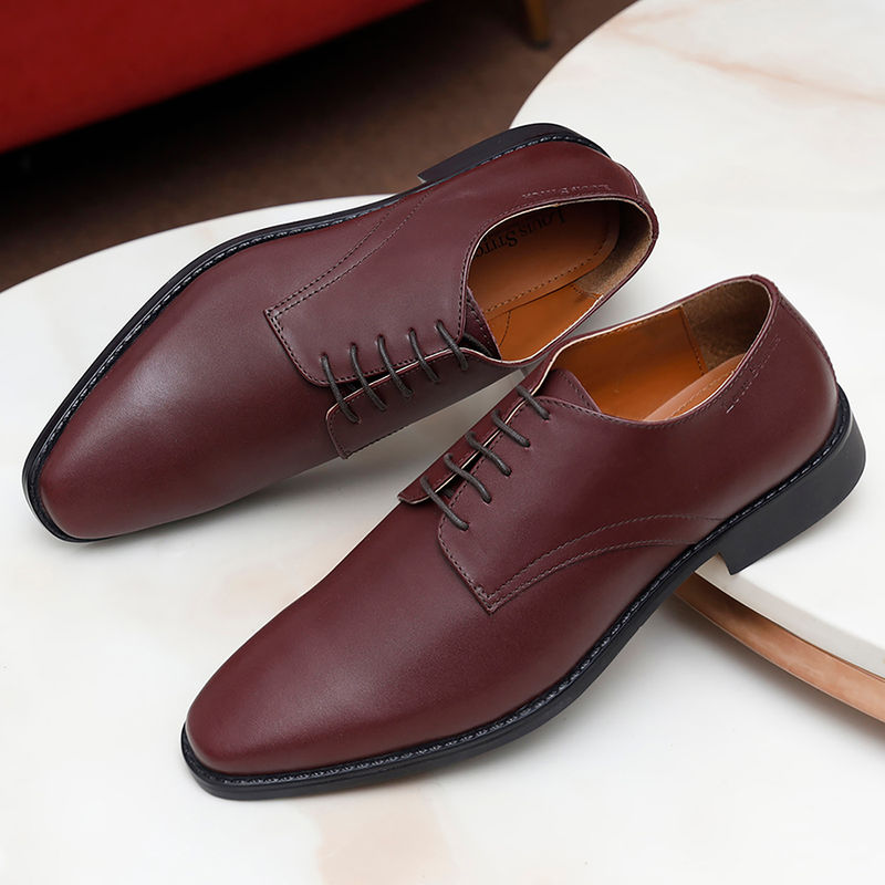 Louis Stitch Men Rosewood Premium Italian Leather Formal Derby Shoes (Set of 6) (UK 6)