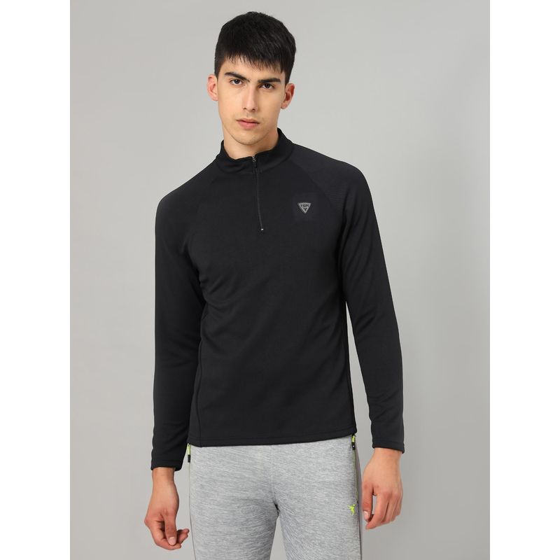 Technosport Black Men's Solid Slim Fit Sports Sweatshirt with Elasto Plus (M)