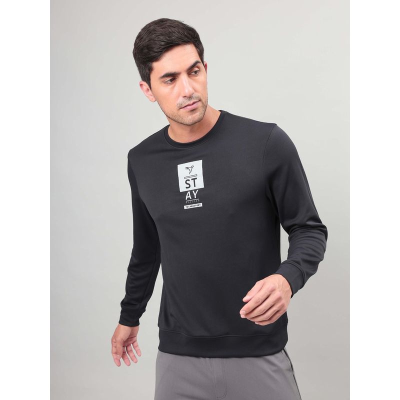 Technosport Black Men's Printed Slim Fit Sports Sweatshirt with Elasto Plus (XL)