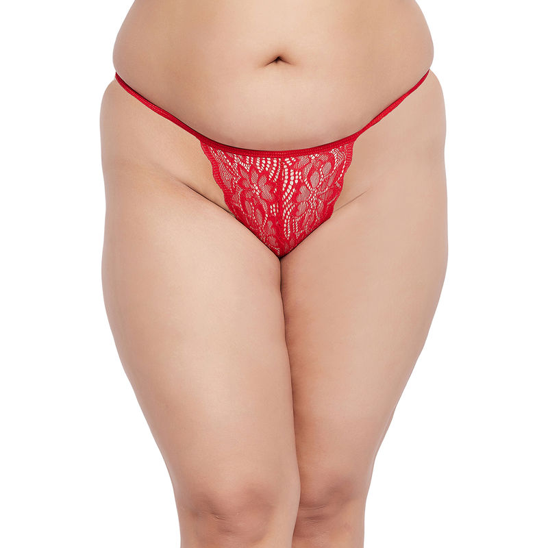 Secrets By ZeroKaata Plus Size Women Self Design Lace Thong Briefs Red (3XL)