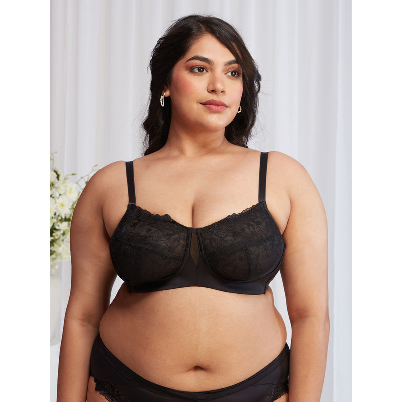 Nykd by Nykaa Floral Mesh Wirefree Non-Padded Bra - NYB230 Black (44E)
