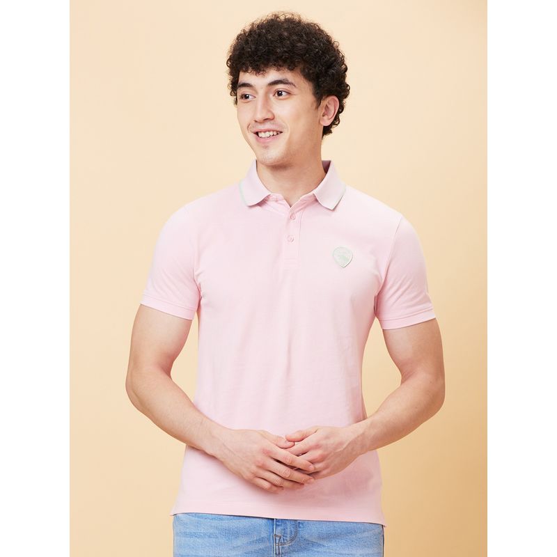 Being Human Pink Half Sleeves Polo Neck T-Shirt (XL)