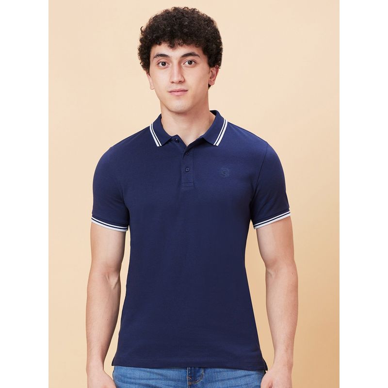 Being Human Navy Half Sleeves Polo Neck T-Shirt (3XL)