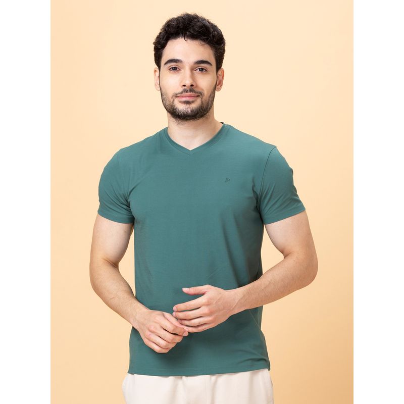 Being Human Green T-Shirt Half Sleeves V-Neck (3XL)
