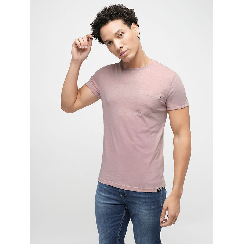Jack & Jones Solid Pink Slim Fit T-Shirt (M)
