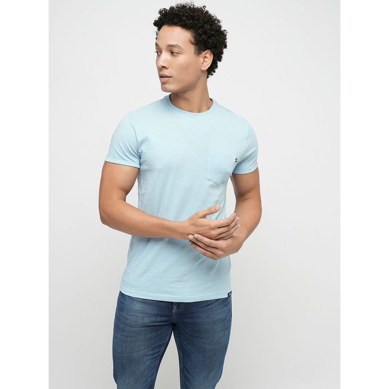 Jack & Jones Solid Blue Slim Fit T-Shirt (L)