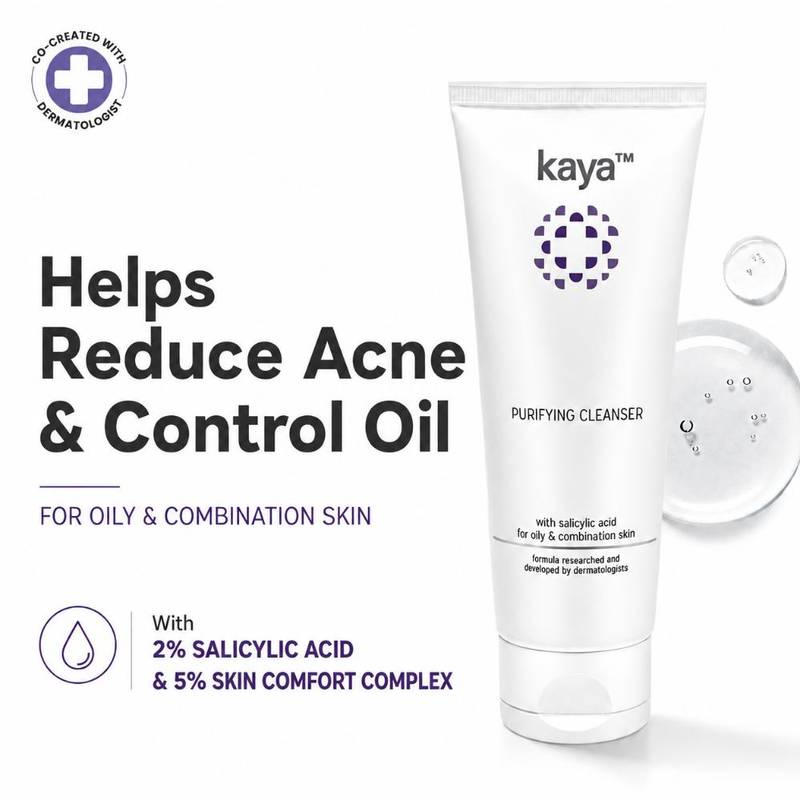 Kaya Acne Care Purifying Cleanser Salicylic Acid Face Wash Reduces Acne & Pimples for Pimple Prone Skin Face Wash for Oily Skin, 100ml