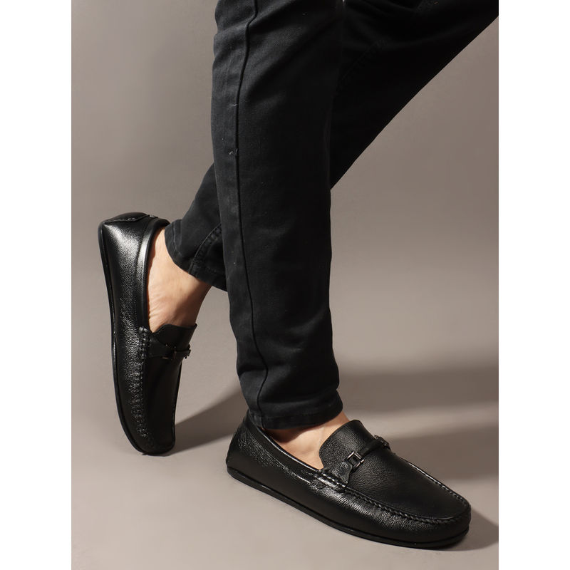 Carlton London Black Square Toe Slip On Men Loafers (EURO 40)