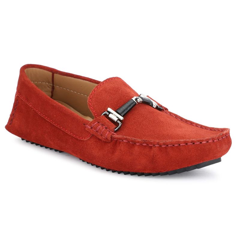 FACCE FELICI Men Red Brazilian Suede Slip-On Casual Wear Moccasins (UK 6)