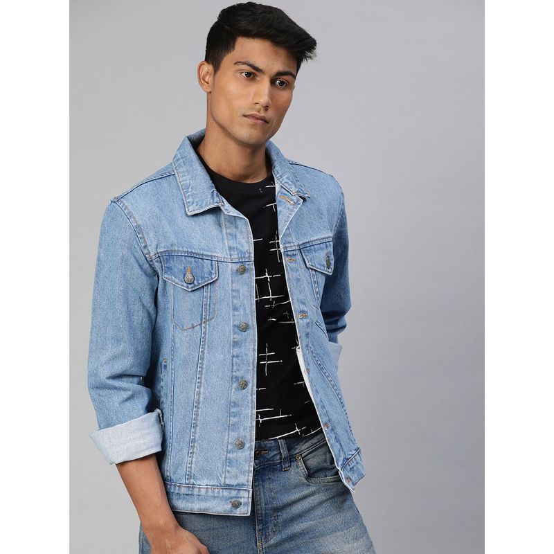 Urbano Fashion Men's Light Blue Regular Fit Washed Full Sleeve Denim Jacket (XL)
