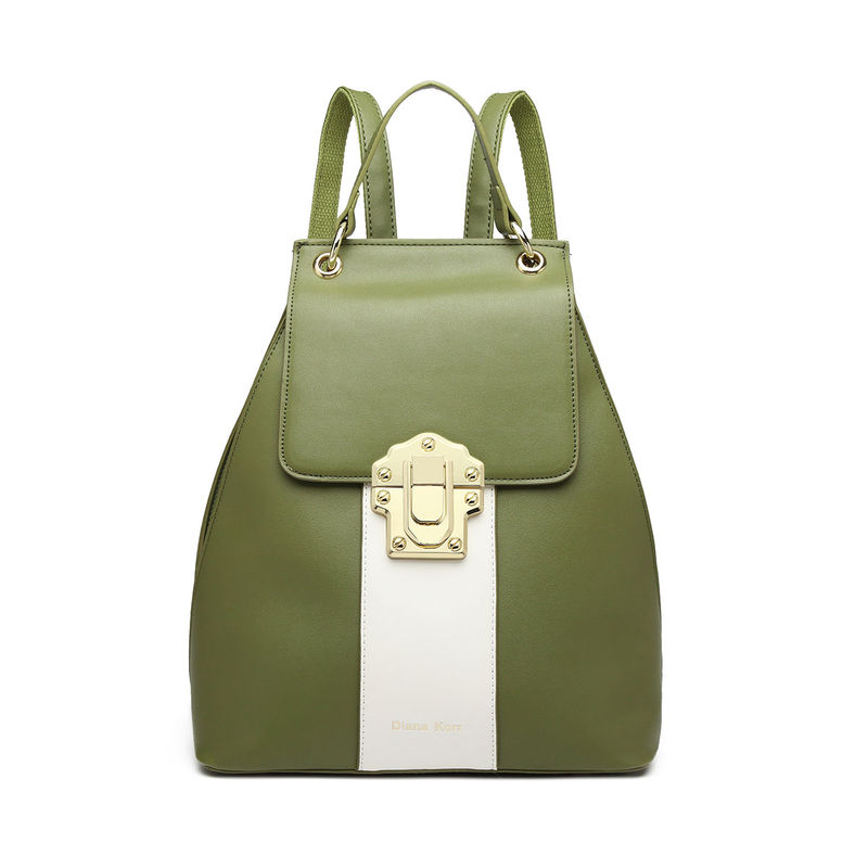 Diana Korr Alina Two Tone Gold Clasp Backpack   Green