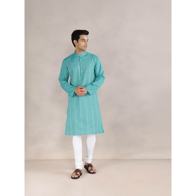 Fabindia Blue Cotton Slim Fit Long Kurta (XS)