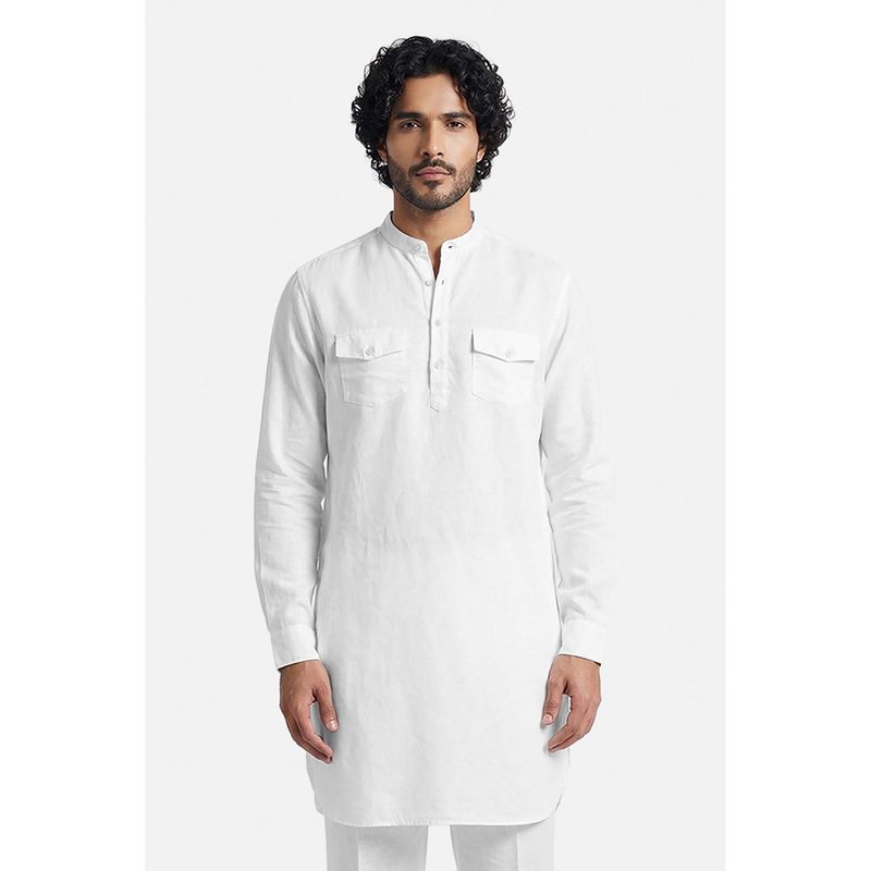 Snitch White Solid Full Sleeves Regular Kurta for Men (L)