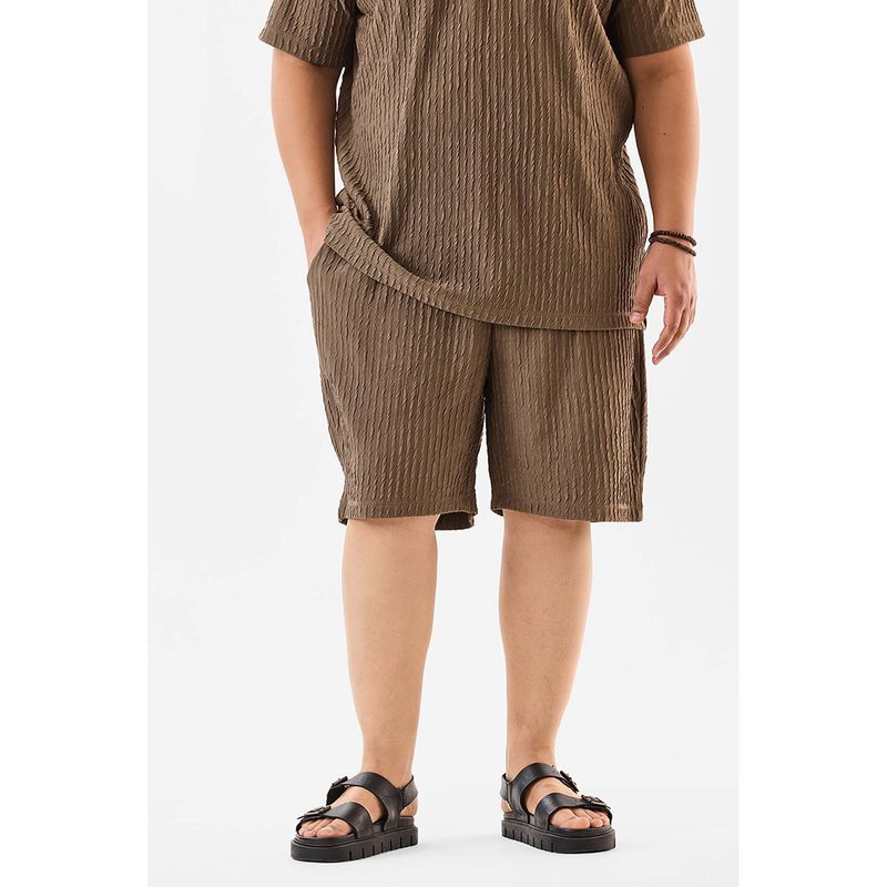Snitch Khaki Textured Regular Casual Plus Size Shorts (38)