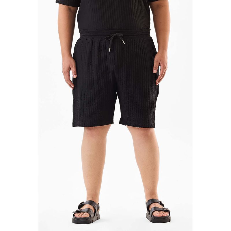 Snitch Black Textured Regular Casual Plus Size Shorts (38)