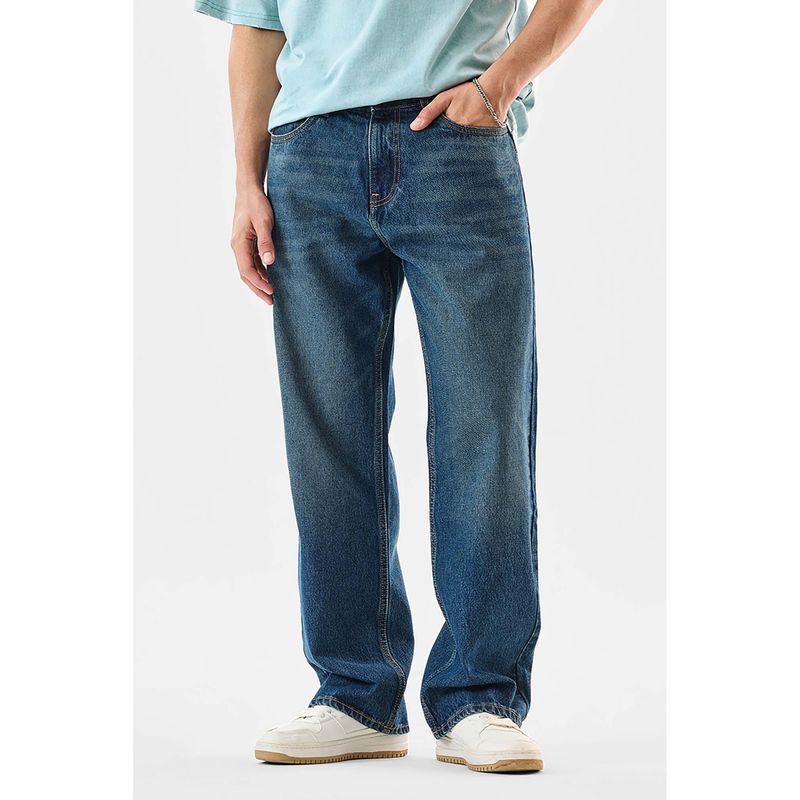 Snitch Blue Washed Loose Casual Jeans (34)