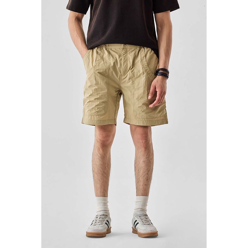 Snitch Beige Solid Loose Casual Shorts (28)