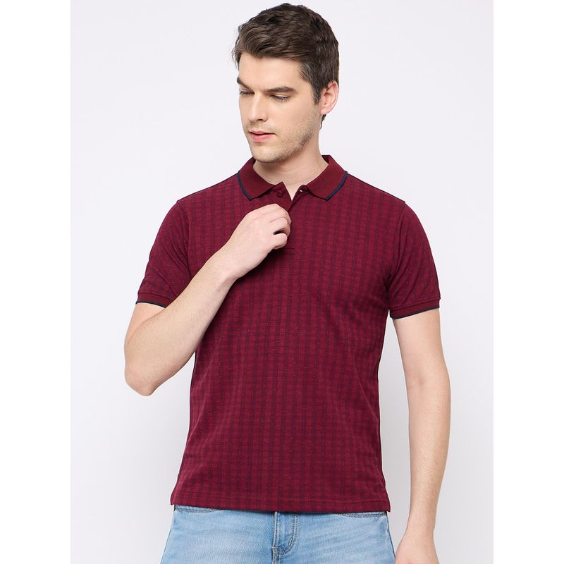 Club York Maroon Checks Polo T-Shirt (L)