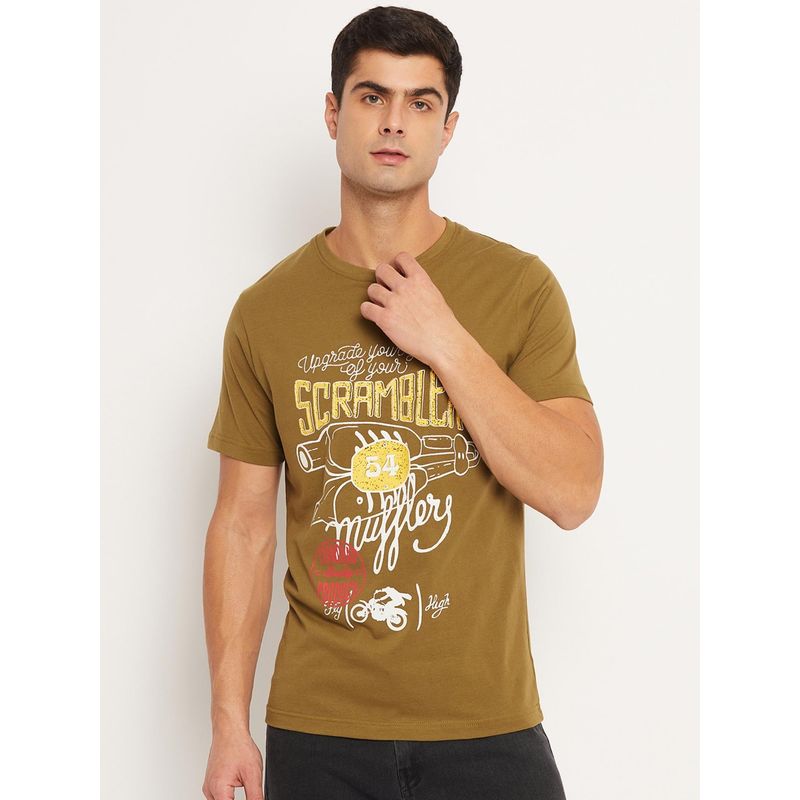Club York Olive Printed T-Shirt (M)