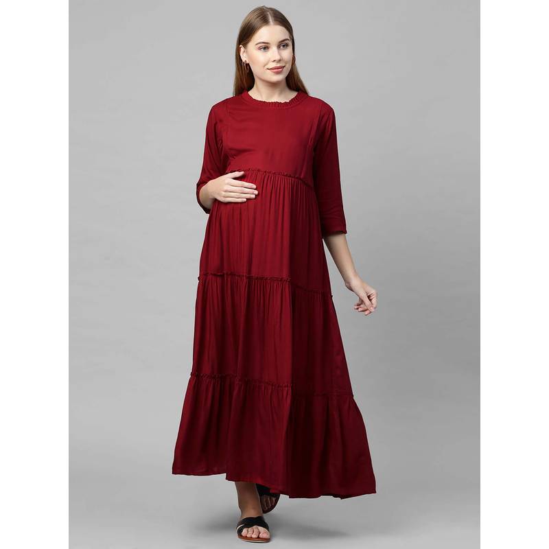 MomToBe Women Solid Maternity Nursing Dress (M)
